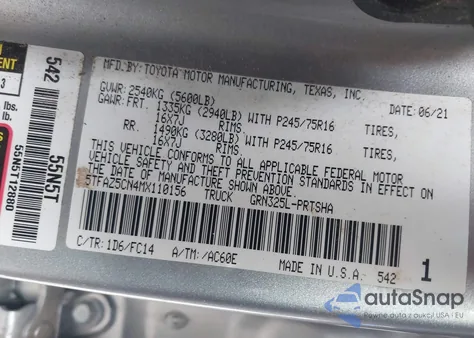 2021 Toyota Tacoma Sr5 V6 z USA, uszkodzony, nr VIN 5TFAZ5CN4MX110156